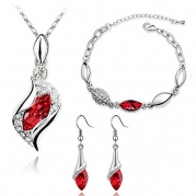 HSG Platinum-plated Fashion Jewelry Set Imported Red Color Crystal Element Necklace Earring Bracelets