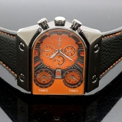 Oulm Man's Fashion Watch with 3 Quartz Movement Dial Leather Band --HP9315 orange