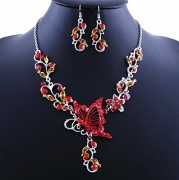 Promithi Accessories Butterfly Necklace Set Retro Palace Purple Short Necklace Earrings Set (red)