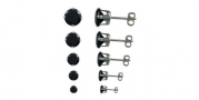 5 Pair Set Black Cubic Zirconia CZ Sterling Silver Stud Earrings, 3,4,5,6 & 7mm, Nickel Free.