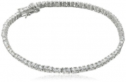 Platinum-Plated Sterling Silver and Cubic Zirconia Tennis Bracelet, 7.25