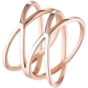 BOHG Jewelry Womens 14MM Rose Gold Plated Double X Criss Cross Long Hollow Ring Wedding Lady Gril Band Size 5