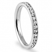 316L Stainless Steel White Cubic Zirconia 3mm Eternity Ring, Size 7