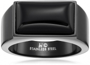 Men's Black-Tone Stainless Steel Black Onyx Ring, Size 12