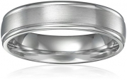 Men's Platinum Comfort-Fit Wedding Band with High-Polish Round Edges with Satin Center (6 mm), Size 8