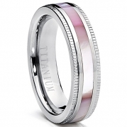 Titanium Women's Pink Hues Mother of Pearl Inlaid Band Ring, Comfort Fit, 5mm Size 7