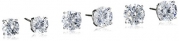 Platinum-Plated Sterling Silver Round-Cut Cubic Zirconia Stud Earrings Set (2 cttw, 3 cttw, and 4 cttw)