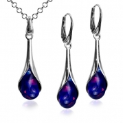 Sterling Silver Imitation Opal Pendant Leverback Earrings Necklace Set 18 Inches