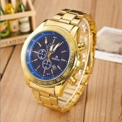 TODDCAHALAN Fashion Men Stainless Steel Gold Date Analog Quartz Wrist Watch Blue