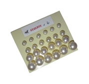 STAYJOY 12 Pairs Mixed Sizes Faux Bead Creamy White Pearl Stud Earrings