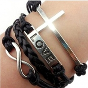 Susenstone®Vintage Cross Bracelet, Infinity Love Leather Rope Infinite Bangle (Black)