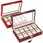 10 XL Slot Mens Watch Wood + Glass Top Display Case Jewelry Collection Storage Box Organizer W