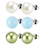 Charisma 8mm Imitation Shell Pearl Round Ball Stud Earrings Hypoallergenic Push Back 3 Pairs Assorted Color