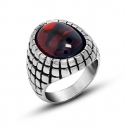 FANSING Jewelry Imitation Red Agate Rings for Men Women Stainless Steel Ring