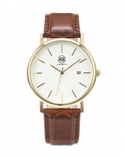 AIBI Waterproof Men`s Dress Watch Gold-tone Dial Brown Leather Strap with Date Function