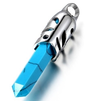 Flongo Imitation of Turquoise Star War Sword Pendant Necklace Stainless Steel Mens, 22 inch Chain