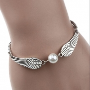 Doinshop Infinity Love Heart Pearl Friendship Antique Leather Charm Bracelet (silver)