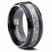 9MM Black Titanium Men's Wedding Band Ring with Wide Gray Carbon Fiber Inlay, Comfort Fit Size 10