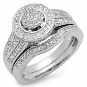 0.50 Carat (ctw) Sterling Silver Round White Diamond Ladies Split Shank Bridal Engagement Ring Set Matching Wedding Band 1/2 CT (Size 7)