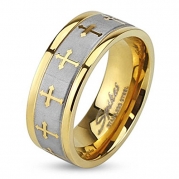 STR-0149 Stainless Steel Celtic Cross Gold IP Ring with Brushed Center Two Tone Ring; Sold as 1 Piece (9)
