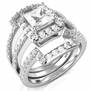 Sz 5 Sterling Silver 3Pcs 925 CZ Cubic Zirconia Engagement Wedding Band Ring Set