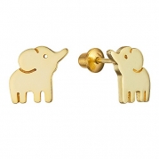 14k Gold Plated Brass Baby Elephant Screwback Girls Earrings with Sterling Silver Post