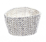 BeautyShop Bridal Wedding Prom Ball Rhinestone Crystal Stretch 8-row Silver Tone Bracelet