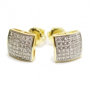 Mens Ladies 10k Yellow Gold Designer Square Micro Pave Diamond Earrings Studs