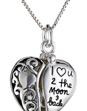 Sterling Silver Heart I Love U 2 The Moon and Back Pendant Necklace, 18