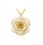 ZJchao 30mm Golden Necklace Chain with 24k Gold Dipped Real Cream Rose Pendant
