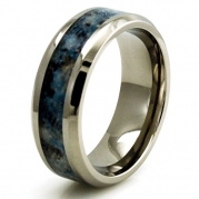 TIONEER® Titanium w/ Imitation Blue Marble Inlay Band Design Ring, Size 7
