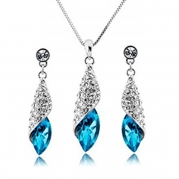 Women Crystal Necklace Earrings Fashion White Platinum-plated Jewelry Set (light blue)