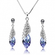 Women Crystal Necklace Earrings Fashion White Platinum-plated Jewelry Set (violet)