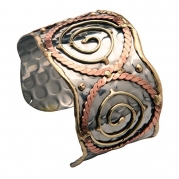 Women's Tri-Color Copper And Brass Swirls Cuff Bracelet