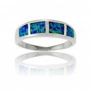 Sterling Silver Blue Opal Band Ring (Size 5)