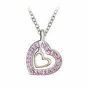FANSING Platinum Plated Double Heart Pendant Rhinestone Necklace with Link Chain