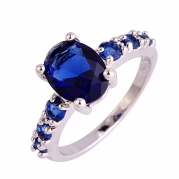 Psiroy 925 Sterling Silver Women's Gorgeous 7mm*9mm Oval & Round Cut Sapphire Quartz Filled Charms Ring