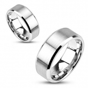 STR-0102 Stainless Steel Brushed Center Flat Band Ring Beveled Edge Ring 6mm Size 5-8 8mm Size 9-14 (10)