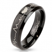 STR-0123 Stainless Steel Black IP with Heartbeat Laser Etched Band Ring (11)