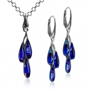 Sterling Silver Imitation Opal Dreams Pendant Leverback Earrings Necklace Set 18 Inches