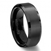 King Will Men Women Wedding Black Tungsten Ring 8mm Brushed Matte Finish Beveled Polished Edge Comfort Fit (7.5)