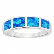 Sterling Silver Blue Inlaid Opal Band Ring (Size 10)