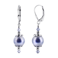 SCER033 Sterling Silver Blue Simulated Pearl and Drop Earrings Made with Swarovski Elements