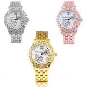 2013newestseller 3pcs Luxury Women's Classic Round Rose Silver Golden Tone Stainless Steel Butterfly Watches
