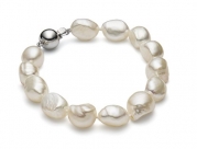HinsonGayle AAA Handpicked 10-11mm White Baroque Freshwater Cultured Pearl Bracelet (Silver 7.5)
