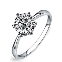 Maikun 18k White Gold Plated Classic 6 Prong Sparkling Solitaire Cubic Zircon Engagement Ring 5.5