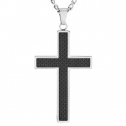 Crucible Stainless Steel Black Carbon Fiber Inlay Cross Pendant Necklace - 24
