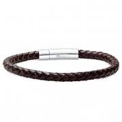 Braided Dark Brown Leather Mens Bracelet 6 mm 8 1/2 inches with Locking Stainless Steel Clasp