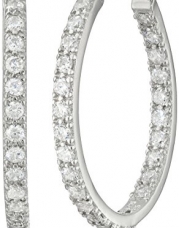 Platinum-Plated Sterling Silver Round Prong-Set Cubic Zirconia Hoop Earrings (.9 Diameter)