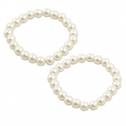 CrazyPiercing 2 Pcs White Faux Pearls Beaded Elastic Bracelet Wrist Ornament for Women